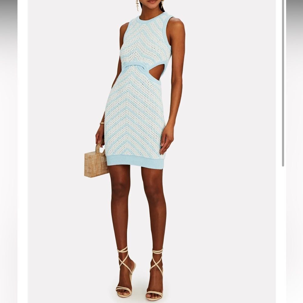For Love & Lemons Light Blue and White Knit Mini Dress